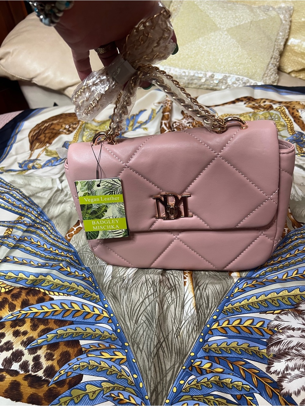 Badgley Mischka Blush Pink Vegan Leather Quilted Chain Crossbody Bag NWT